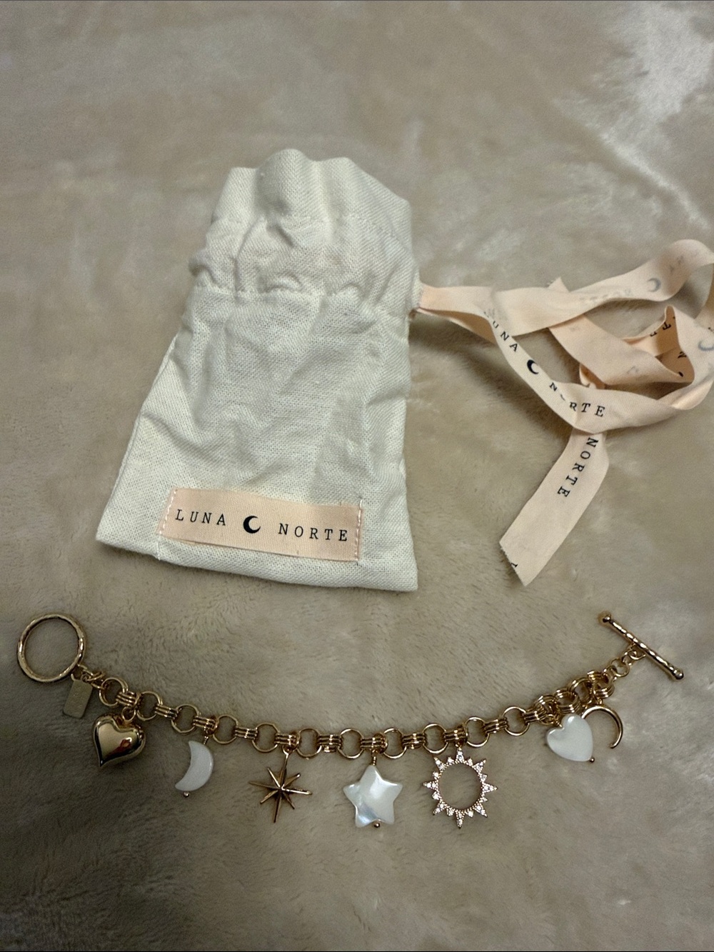 Luna Norte Gold Moon & Star Charm Bracelet - Gold with White Charms